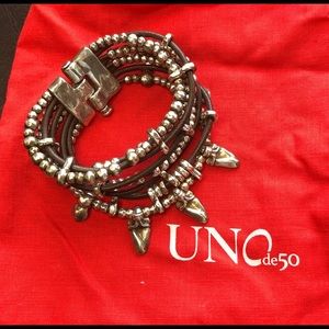 UNOde50 Silver and Leather Bracelet